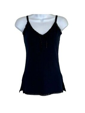 Cami Ribbed Knit sz S Whimsigoth Dark Fairy Y2K Lace Sequins Bow